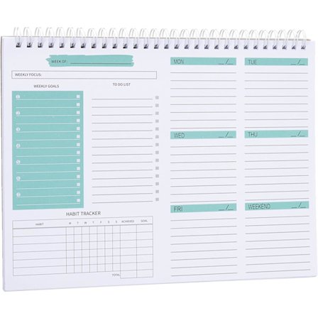 B5 Ukentlig Planlegger - 10"x8" Udaterte 53-arks Notatbok med Spiralbinding, Daglige Mål & Vanetrackere + To-Do Lister (Grønn, Produkti