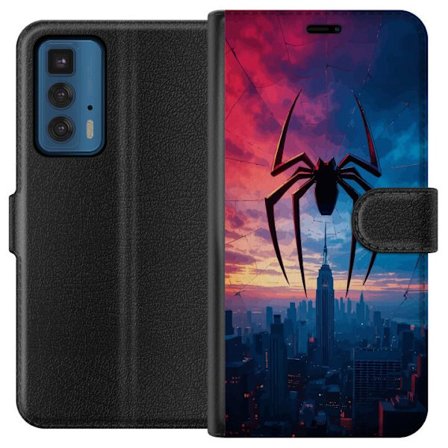 Yhteensopiva Lompakkokotelo Motorola Motorola Edge 20 Pro Tyylikäs hämähäkki kaupungin horisontin yläpuolella dramaattisessa auringonlaskussa, gr