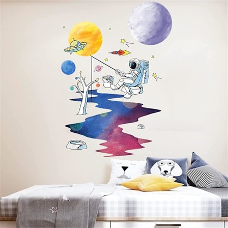 Planet Astronauts Veggklistremerker Fjernet PVC Univers Rom Veggklistremerker for Soverom Stue Barnerom Barnehage Kunstskap NASA Veggdekor M