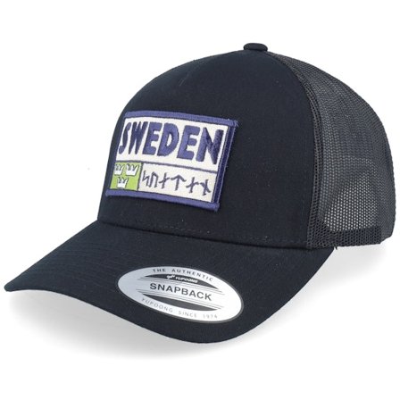 Wild Spirit - Sort trucker Kasket - Sweden Patch Logo Black A-frame Trucker @ Hatstore