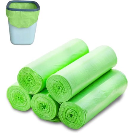 Komposterbare små søppelsekker, biologisk nedbrytbare avfallsposer 30 liter, håndtaksdesign for enkel avhending, ideell for hjemmekontor (5 ruller med