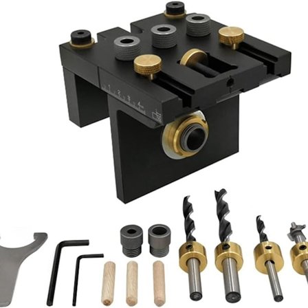 1 stk. trædyvel jig sæt med positioneringsklemme, justerbar boreguide, hul st