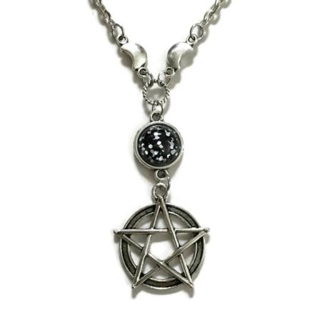 Halsband Pentagram Måne - Wicca Pagan - Stjärnhimmel Halvmåne 46/pentagram/svartglitter