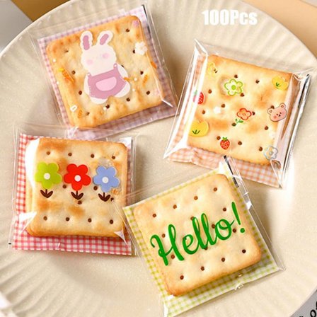 100 stk Cookies Pakkepose Selvklebende poser 8 8