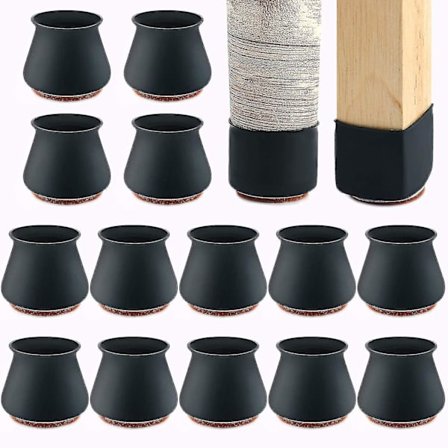 Silikon Stolbensbeskyttelse med Filt for Hardtre Gulv 24 stk [DB] Svart 12 stk