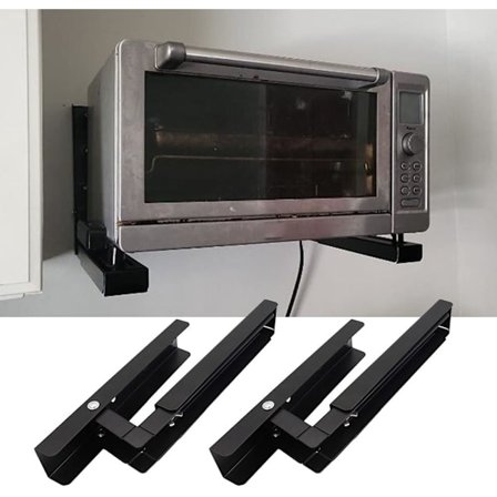 Svart väggmonterad hylla, mikrovågsugnshylla, expanderbar och Fo