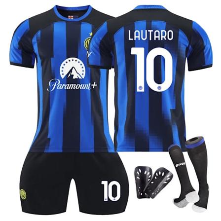 23-24 Inter Milan hjemme fodbolduniform+strømper+skinnebeskyttere-Lautaro XS(160-165cm)