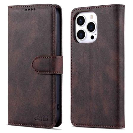 Azns Iphone 14 Pro Magnetic Closure Stand Fodral - Brun Brown