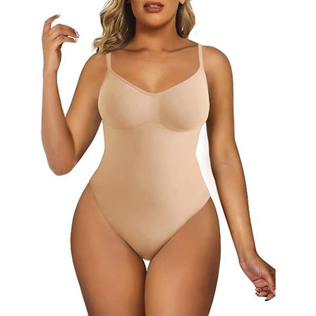 Body for kvinner Magekontroll Shapewear Seamless Sculpting Thong Body Shaper Tankini Beige