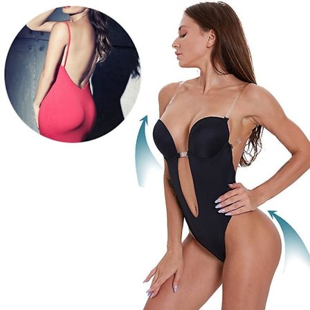 Women's Deep V-neck Body Shaper Strapless Backless Bra Bodysuit Shapewear U Plunge Seamless Thong,black