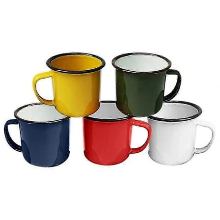 【PP】 5-delt emaljerede campingkrus i flere farver, velegnet til kaffe, te og drikkevarer indendørs og udendørs
