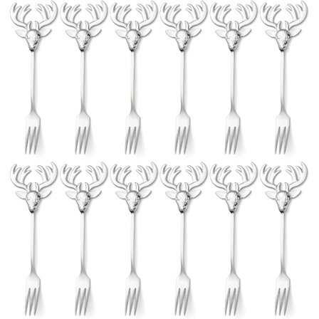 12 kagegafler, 14 cm rustfrit stål, små gafler, rensdyr-dessertgafler, madgafler til is, kage, frugt, salater, smagsprøver - opvaskemaskine