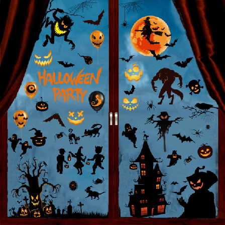 9 ark 72 stk Halloween-vindusklistremerker, tosidig spøkelsesaktig avtagbar vindusklistremerke for Halloween-festdekorasjon