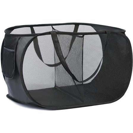 Svart Sammenleggbar Kleskurv, Pop Up Kleskurver Vaskepose, 2 Rom Skittentøyskurv med Håndtak for Baderom Soverom Vaskerom Trapp