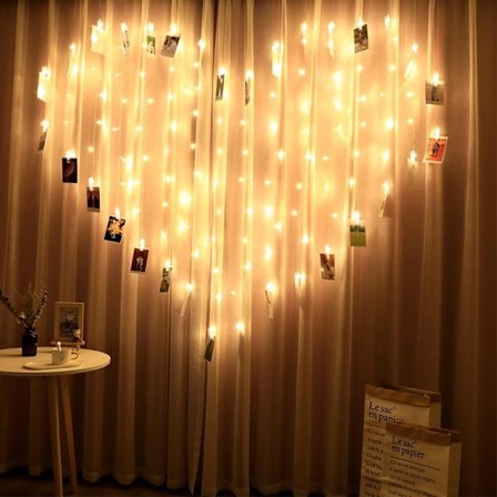 Kärlekslampa LED-lysslynge i stjerneform - varm farge - med klemme