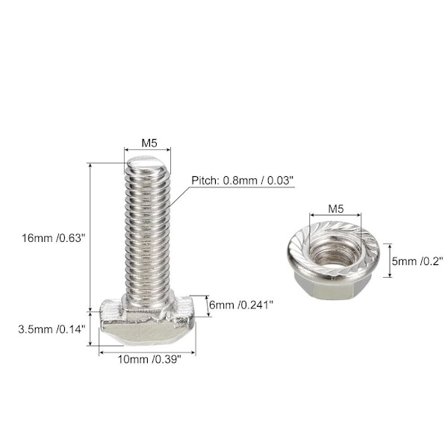 20ST T-spår Drop-in-bult M5 set