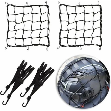 Joustava hämähäkinverkko pyörän verkko moottoripyörän lisävarusteet joustava köysi kypäräkoukulla 40 x 40 cm (2 joustavaa hämähäkinverkkoa + 2 