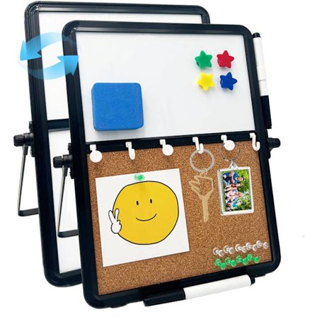 Dubbelsidig kombinationstavla för skrivbord - 31 x 23 cm Magnetisk whiteboard med torrtorkning & anslagstavla i kork med stativ, portabel memotavla