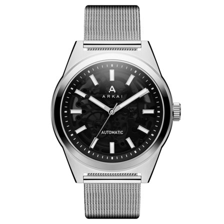 Caron | Silver-tone Stainless Steel Automatic Skeleton Watch for Men - Skeleton watches