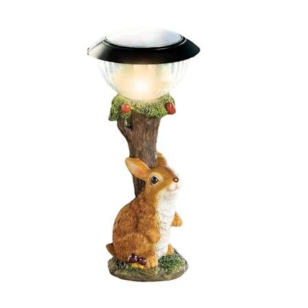 LED Solcellelys Kanin Harpiks Figur Lys Udendørs Have Græslampe Havekunst Ornamenter Elf Dyr