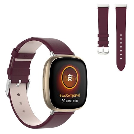Fitbit Versa 3 / Sense hållbar läder klockarmband - vinröd