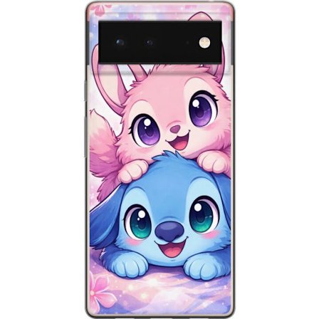 Kompatibel Mobilcover til Google Google Pixel 6 Sød kawaii illustration med pink og blå fantasidyr, store øjne og bløde farver perfekt til børnev