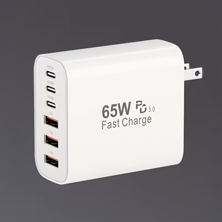 65W Type-C Hurtiglader, PD USB-C + QC Multi-Port Vegglader med 6 Porter for iPhone 17/16/15/14/13/12 Pro Max