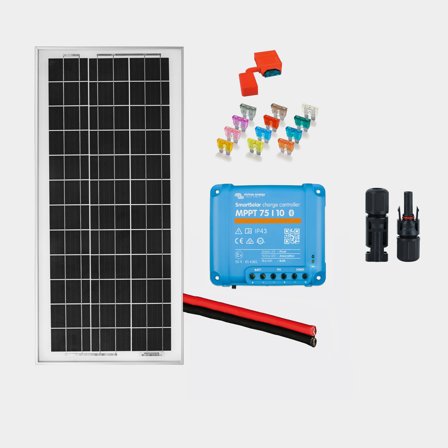 Solcelle til båd - Solcellepakke til fast installation Juni Solar Junction Box, 25 W, monokrystallin, hård, 12 V, med aluminiumsramme, 641 x 296 x 25 