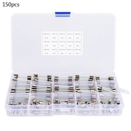 150 stk. Glassikrings-sortiment 6x30mm 0.5A/1A/2A/3A/5A/8A/10A/15A/20A/30A 5x20mm 1A/5A/10A/15A/20A