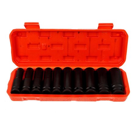 10 stk. Kraftpipe Sett Metrisk Dyp Pipe Bilreparasjonsverktøy med Oppbevaringskoffert