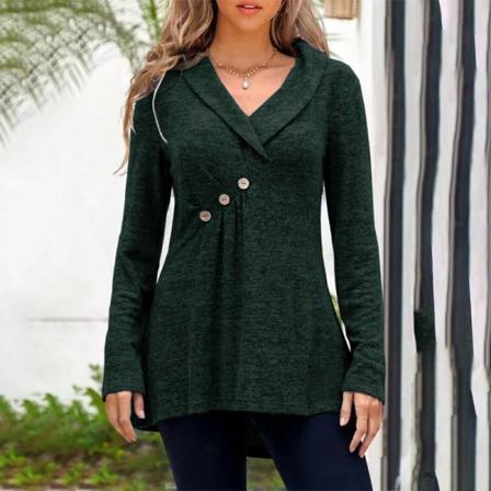 Kvinnor Knappar Dekor Hög Låg Fåll T-shirt Enfärgad Pullover