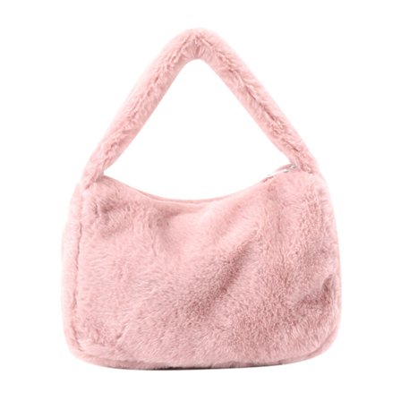 Plush Tote Bag for Women Simple Shoulder Bag Large Capacity Casual Handbag for Daily Shopping Pink One Size