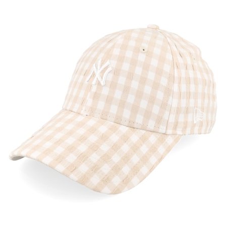 New Era - MLB Beige Adjustable Cap - New York Yankees Womens Gingham 9FORTY Stone/White Adjustable @ Hatstore