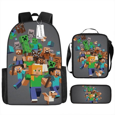 MINECRAFT Skolesekk My World Spilltilbehør Ryggsekk Tredelt Sett