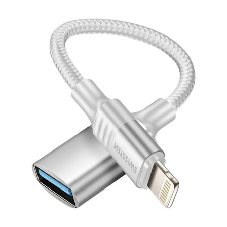 OTG-adapter - SWISSTEN - Lightning til USB Female - 12 cm - Overførsel 480 Mbit/s - Hvid