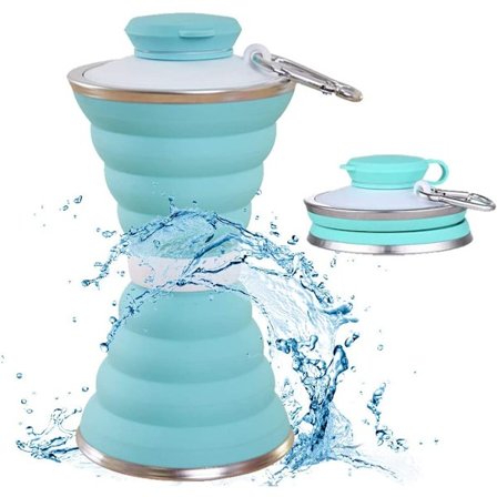 Sammenleggbar vannflaske, grønn campingkopp med karabinkrok, gjenbrukbar