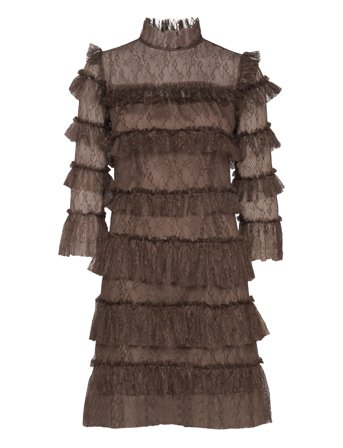 Carmine Frill Lace Mini Dress Brown Malina