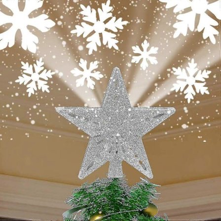 Stjärna Julgransprydnad Upplyst med Inbyggd Roterande Magisk Boll