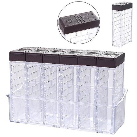 Sett med 6 krydderstrøbeholdere, krydderstrøboks kryddersett brun