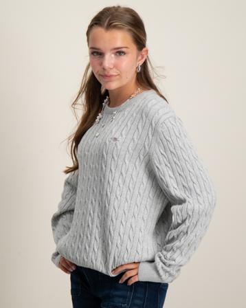 GANT SHIELD COTTON CABLE C-NECK Grå Trøjer Pige - Kids Brand Store
