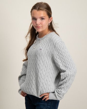 GANT SHIELD COTTON CABLE C-NECK Grå Tröjor Tjej - Kids Brand Store