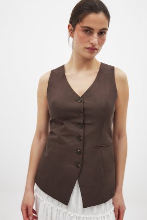 NA-KD Débardeur en lin mélangé à col en V - Blazer sans manches - Marron - EU 40