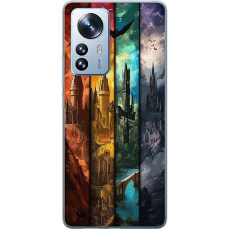 Kompatibel Mobilcover til Xiaomi Xiaomi 12 Pro Fire magiske slotte i forskellige elementfarver, episk fantasykunst med ild vand luft og mørke i detal