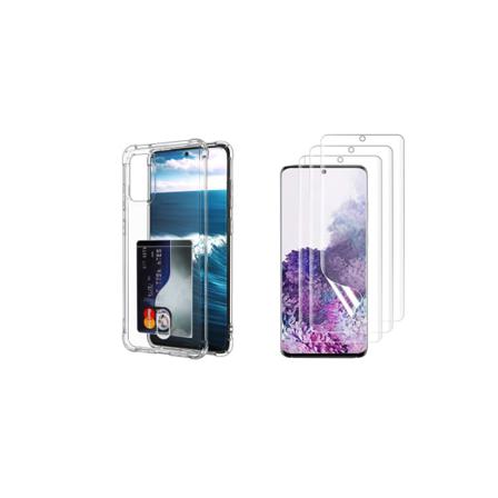 Samsung Galaxy S20 - Skal Med Korthållare & Mjukt Skärmskydd Transparent