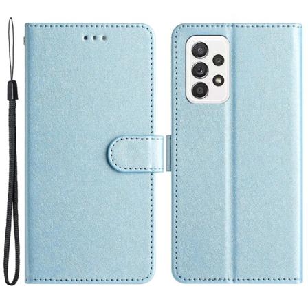 For Samsung Galaxy A33 5G PU Lær Telefonlommebok Stativdeksel Silketekstur Flip-deksel med Håndstropp Azure Style B Samsung Galaxy A33 5G