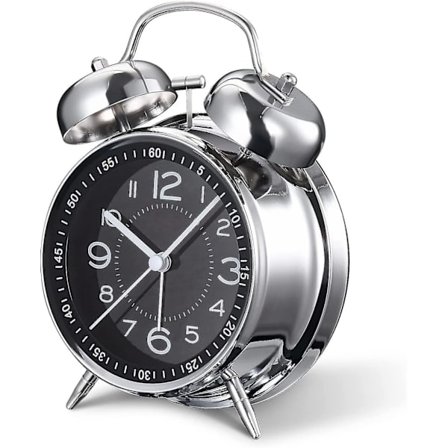 Høy Vekkerklokke For Voksne Som Sover Tungt, 4 Tommers Stille Ikke-tikkende Kvarts Med Bakgrunnsbelysning, Dobbel Klokke [DB]