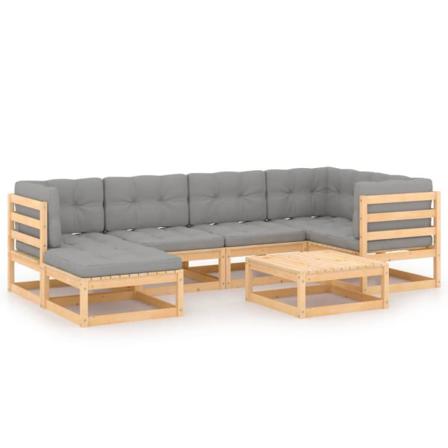 Vidaxl Loungegrupp Med Dynor 7 Delar Massiv Furu Grå
