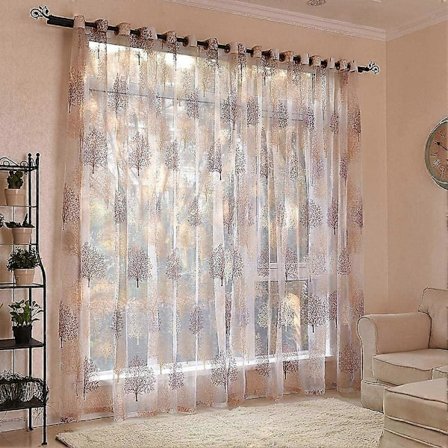 Broderede Sheer Eyelet Gardiner Vindue Gardin Semi Voile Draperier Paneler, Semi Sheer Eyelet Gardiner Voile Sheer Gardiner (1 Styk, B 140 * H 225cm)