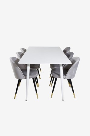 Venture Home - Spisegruppe Penally med 6 spisebordsstole Valleta - Hvid - Spisegrupper - Fra Homeroom