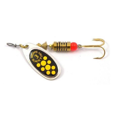 Spinner MEPPS BLACK FURY-3 6,5g hopea/keltaisia pisteitä